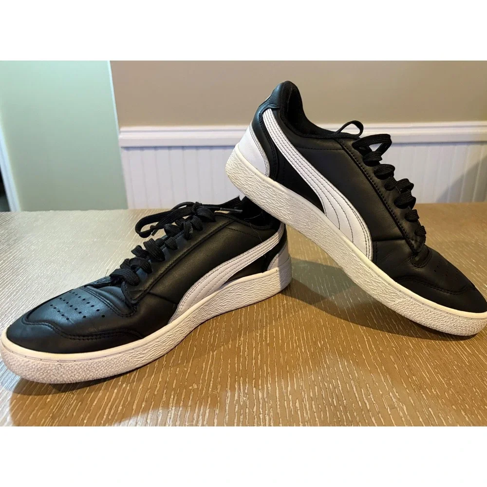 Puma Ralph Sampson Low Mens Size 9.5 Black White Leather Sneakers 370846-01